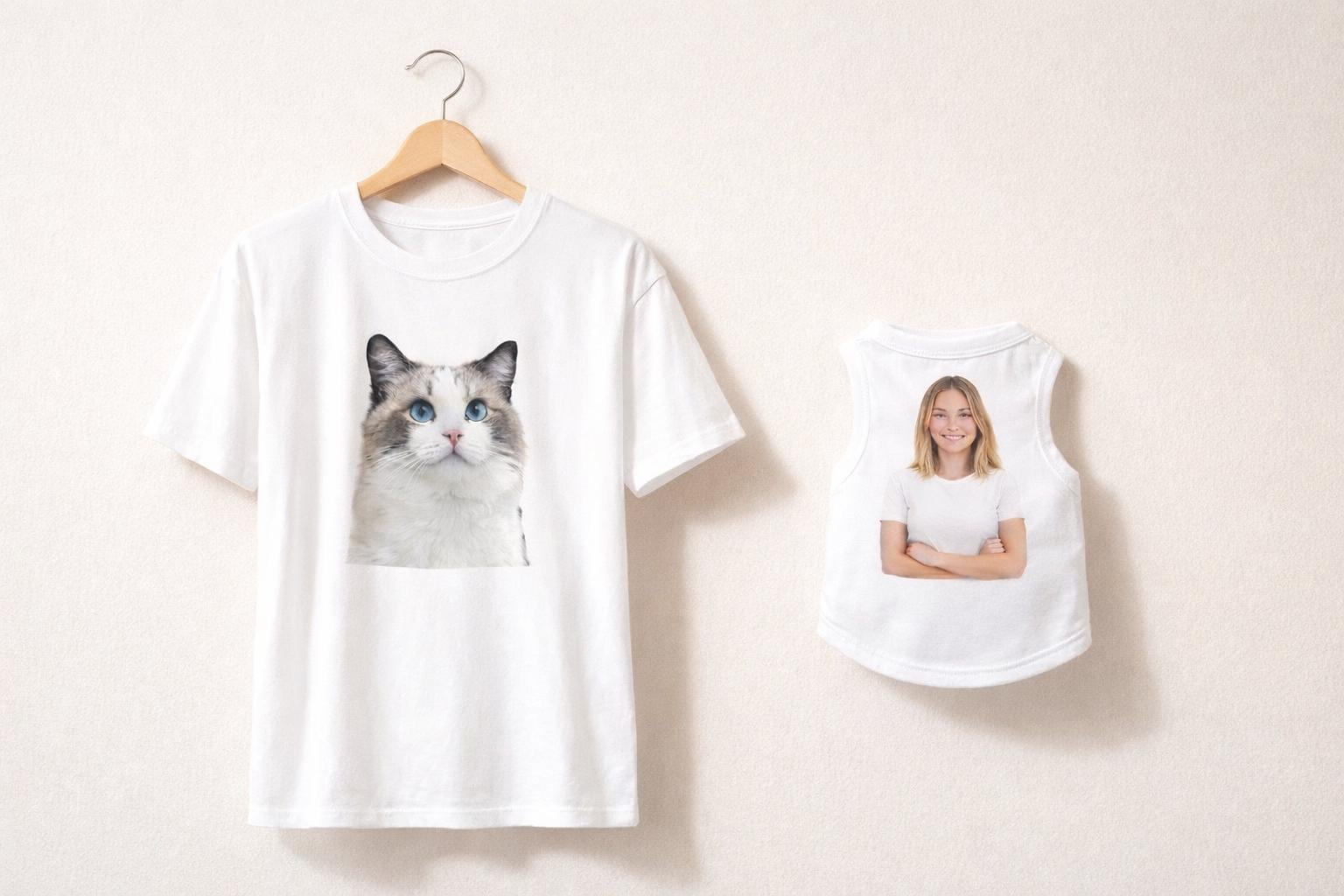 Custom Cat Portrait Matching Owner Shirt Set – Pet Photo Apparel