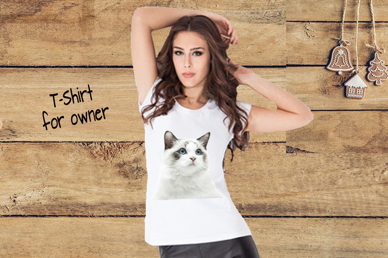 Cat and owner shirt, Birthday gift, cat mama Matching shirts, picture cat on your shirt, custom Owner cat, cat lover image 4