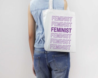 Tote bag hollow letter feminist design, feminist text in tote bag, canvas bag beige slogan feminist
