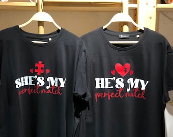 Camiseta parejas Perfect Match, regalo para ella y regalo para él