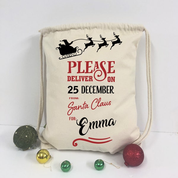 Sack for Christmas gifts, Christmas bag personalized, christmas bag personalized with the kid's name, christmas kids gift, text in English