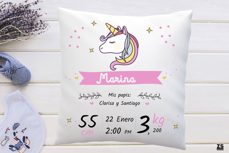 Anuncio de nacimiento almohada nuevo cojín de regalo para bebé almohada personalizada para nuevos padres, frase en español imagen 7