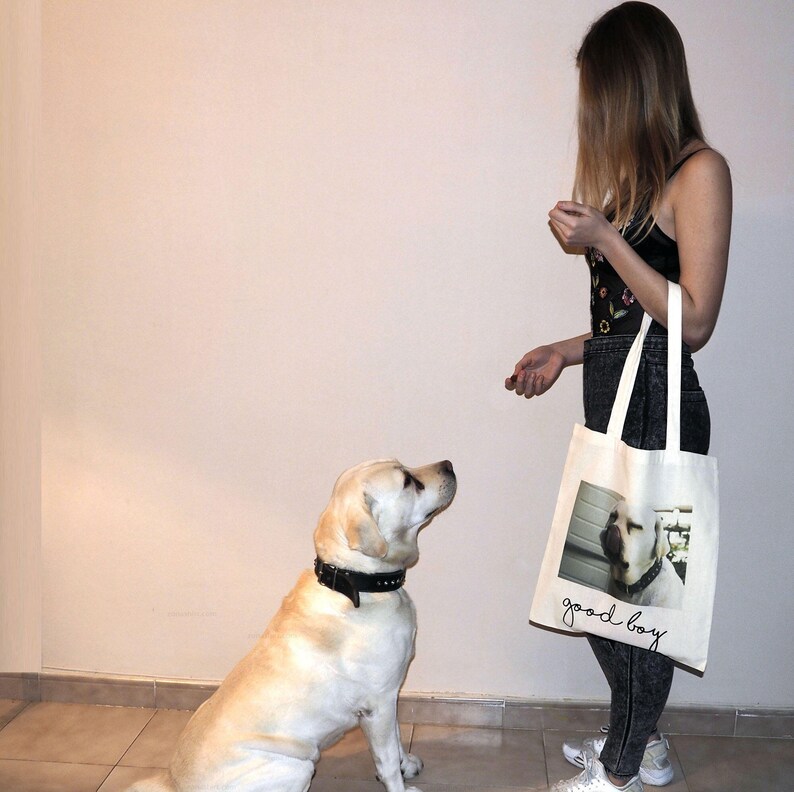 Pet photo tote bag, Custom pet portrait, xmas gift, pet lover gift, pet memorial, dog photo bag, cat photo bag, custom dog portrait image 1