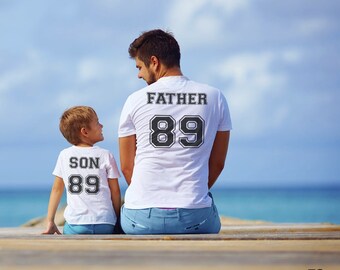 Matching Father Son T-Shirt Set, Custom Number Tees
