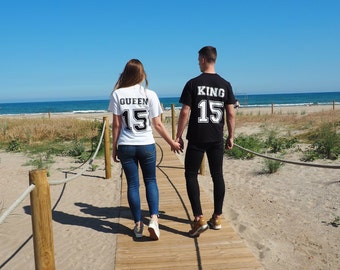 King Queen T-shirts, shirts with numbers, matching shirts for lovers, gift for boyfriend and girlfriend
