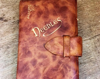 Antique needle case, vintage needles, Henry Milward, Leather sewing case, needlework gift, sewing gift, antique tailor, collectible needles