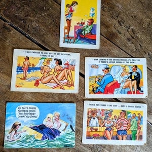 vintage postcards, saucy postcards, English seaside, memorabilia, naughty postcards, holiday souvenirs, Pedro cards, 60s holiday souvenirs