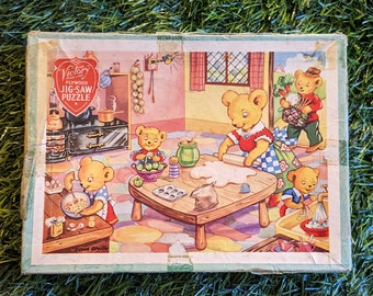 Victory jigsaw, teddy bear puzzle, vintage jigsaw, cookery jigsaw, nostalgic puzzle, wooden jigsaw