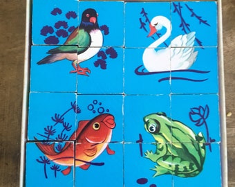 Vintage 60s Cube Puzzle: Kitsch Kawaii Animal Blocks