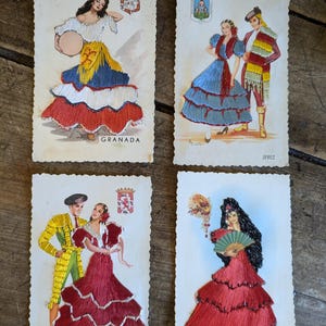 Postales antiguas, postales bordadas, tarjetas españolas, recuerdos españoles, postales de recuerdo, efímeras bordadas