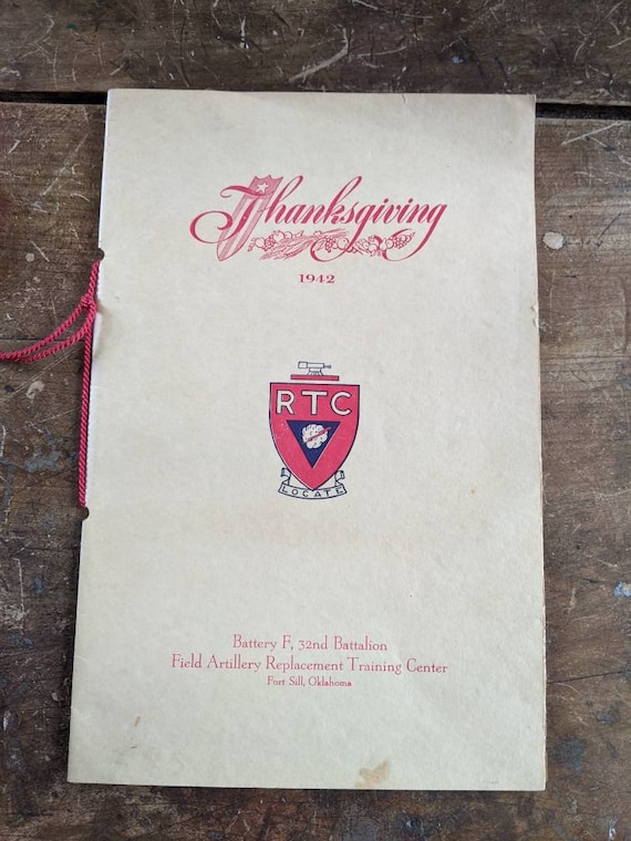 1942 Thanksgiving Menu, Fort Sill Oklahoma, Vintage Memorabilia