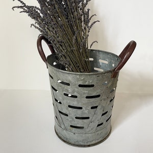 Rustic Olive Bucket/Basket. Galvanized Metal w/Rust Accents. Farmhouse Décor. Five Available. Sold Individually.
