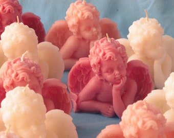Handmade Cupid Soy Wax Candle: Unscented Pastel Angel Decor