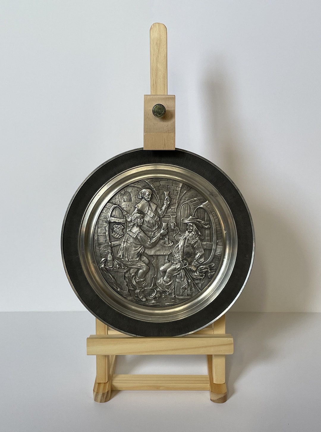 Vintage Pewter Decorative Plate With Basrelief Tavern/pub Scene Etsy