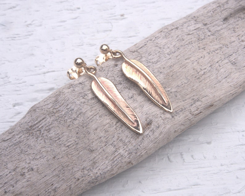 9ct Gold Sea Feather Collection, feather ring, bracelet, earrings, handmade, 9ct yellow gold, feathers, feather jewelry, jewellery set image 3