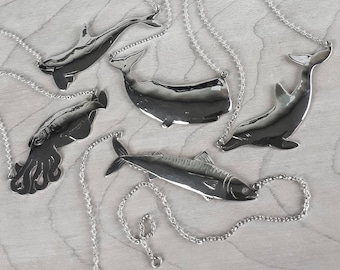 Aquatic menagerie, necklace, cuttlefish, dolphin, sperm whale, mackerel, killer whale, whale, fish, orca, marinelife, ocean, sea creatures