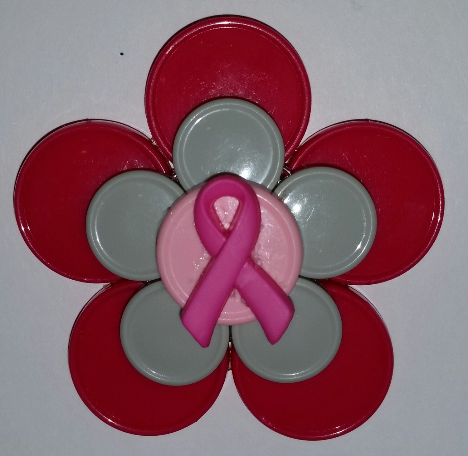 Pink Ribbon pink vial cap badge holder with retractable reel Etsy