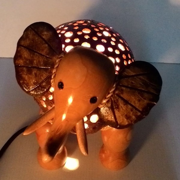 Lamp Elephant Coconut Shell Wood Lamp Handmade Wooden Crafts Handcraft Hand Toy Gift