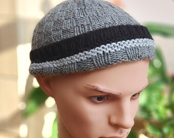 Cap fishing in 100% Acrylic,  short  beanie hat, gray men's hat