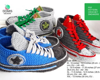 PDF Mens Crochet Pattern Crochet Shoes Slippers Mens Crochet High Top Sneakers Tennis Shoes 4 Sizes Instant Download