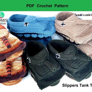 PDF tank slippers, for men, crochet tank slippers, tank slippers Tiger 1