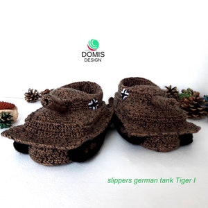 German Slippers,  Сolor brown melange slippers, German tank Tiger I , Gift for Men