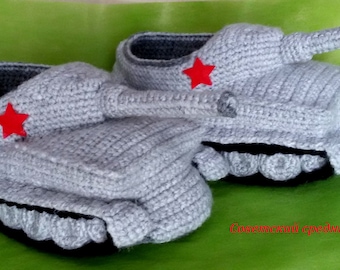 Tank slippers T-34 in light gray color  / Gift for men / Handmade /  slippers Russian tank