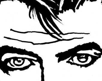 Portrait of David Bowie in black and white, illustration with markers, Rock, Ziggy Stardust
