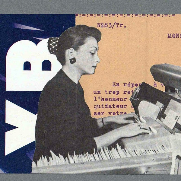 Secrétaire devant sa machine à écrire, dactylo vintage 60's