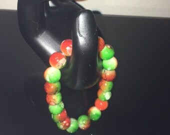 Orange and Green Blended Beaded Bracelet