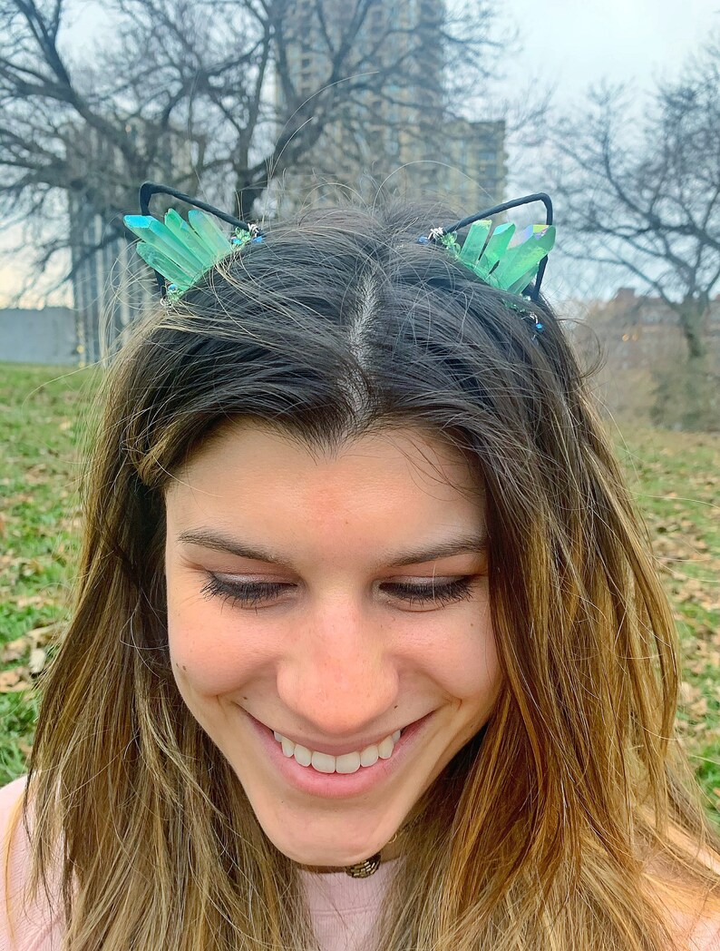 Gemstone Cat Ears Cat Ear Headband Rave Ears Forest Fairy Etsy