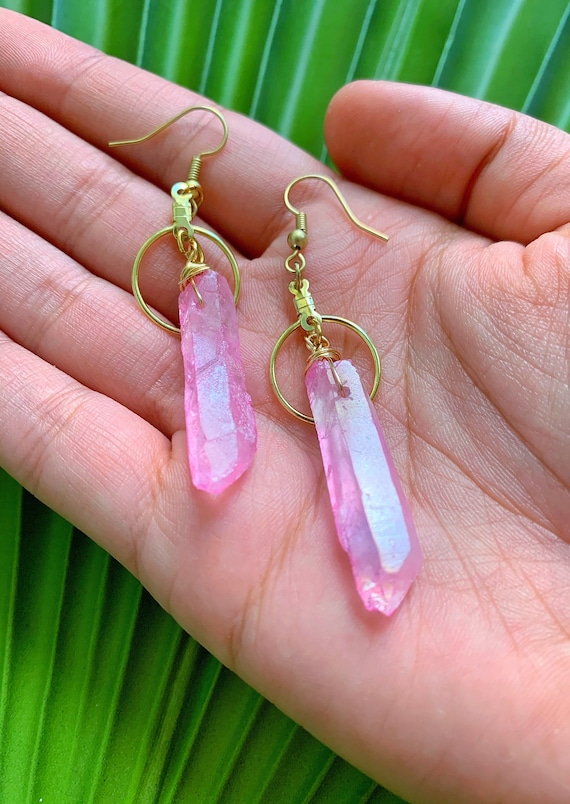 Quartz earrings, Hippie earrings, bohemian earrings, goddess earrings,  crystal earrings, crystal hoop earrings, desert rose