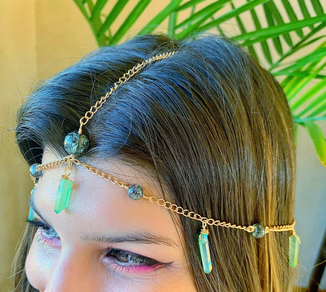 Head Chain Jewelry Crystal Hair Chain Boho Head Chain Boho Etsy