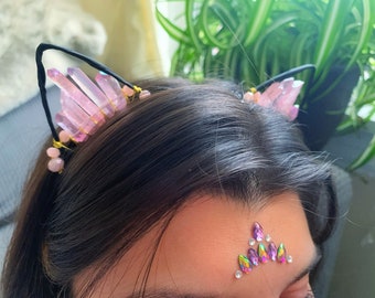 Cat ears headband | rave ears, Crystal cat ears, kitty headband, kawaii headband, rave accessories, music festival outfit