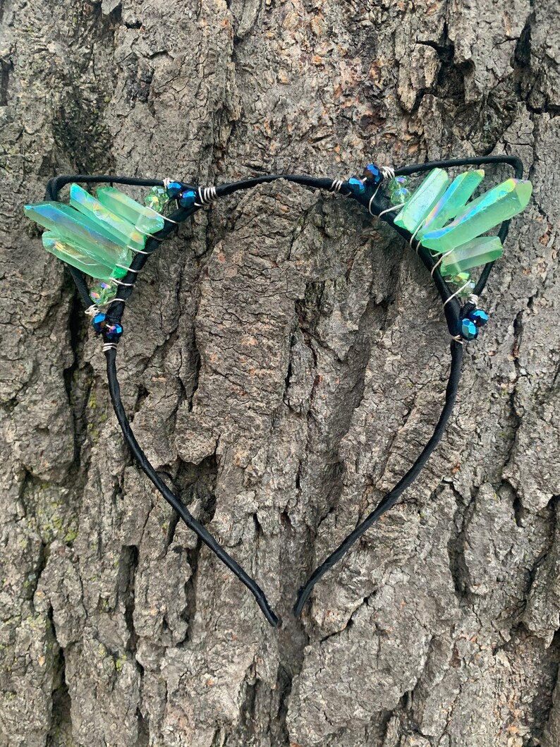 Gemstone Cat Ears Cat Ear Headband Rave Ears Forest Fairy Etsy