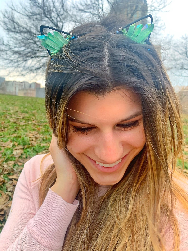 Gemstone Cat Ears Cat Ear Headband Rave Ears Forest Fairy Etsy