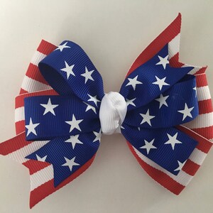 July 4th Hair Bow Fourth of July Hair Bow Patriotic Bow Red White Blue Bow Red Blue Star Bow USA Bow Stars and Stripes Bow