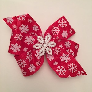 Christmas Hair Bow Red Snowflake Bow Red and White Snowflake Bow Snowflake Christmas Bow