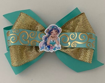 Jasmine Hair Bow Aqua Jasmine Bow Aqua and Gold Jasmine Bow Shimmery Jasmine Bow Disney Princess Bow Sparkly Jasmine Bow