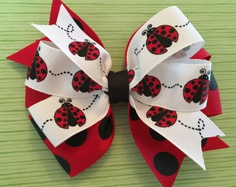 Lady Bug Hair Bow Lady Bug Bow Black and Red Jumbo Dot Bow Polka Dot Lady Bug Bow Red Black and White Bow