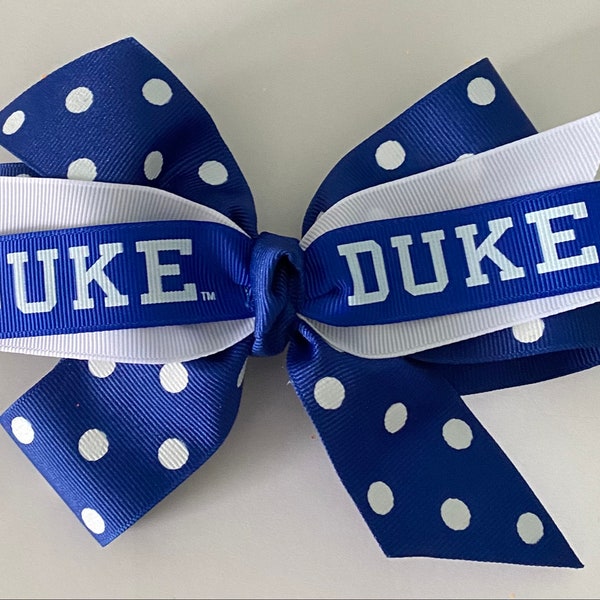 Duke Hair Bow Polka Dot Duke Bow with Duke Logo Duke Blue and White Polka Dot Bow Duke University Bow