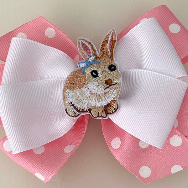 Embroidered Bunny Bow Pink Polka Dot Easter Bow Pink and White Bunny Bow Mint Easter Bow Lavender Easter Bow Peach Polka Dot Easter Bow