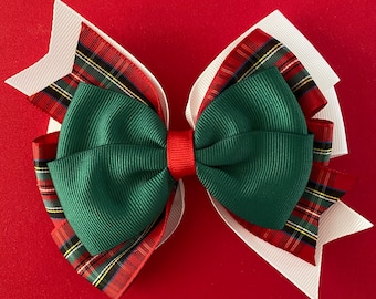 Christmas Bow Red Plaid and Green Christmas Bow Red Plaid and and White Bow Holiday Bow Red Tartan Plaid Bow