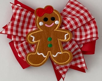 Gingerbread Man Bow Gingerbread Girl Bow Red Gingham Gingerbread Bow Red Polka Dot Gingerbread Bow Christmas Bow