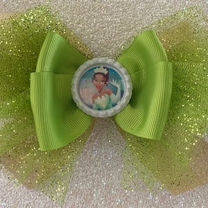Princess Tiana Bow Princess and The Frog Hair Bow Disney Princess Bow Princess Tiana Bow Princess Tiana Bottle Cap Bow Sparkle Tiana Bow
