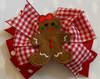 Gingerbread Man Bow Gingerbread Girl Bow Red Gingham Gingerbread Bow Red Polka Dot Gingerbread Bow Christmas Bow