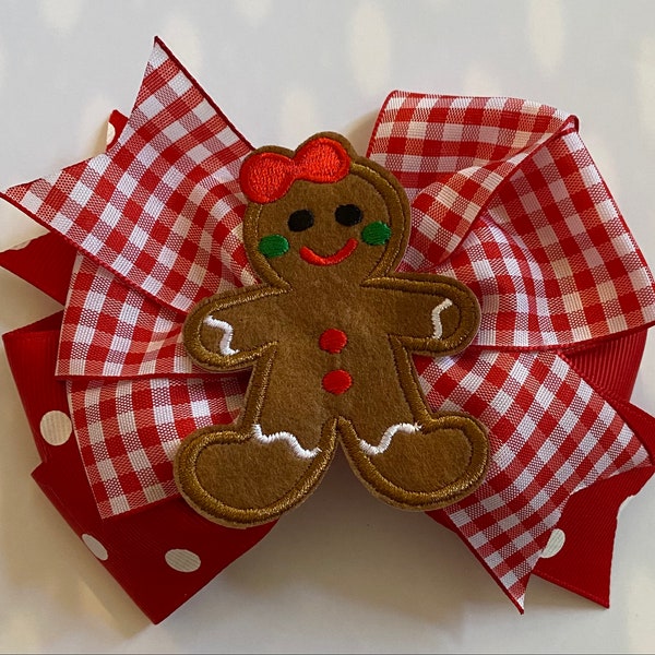 Gingerbread Man Bow Gingerbread Girl Bow Red Gingham Gingerbread Bow Red Polka Dot Gingerbread Bow Christmas Bow