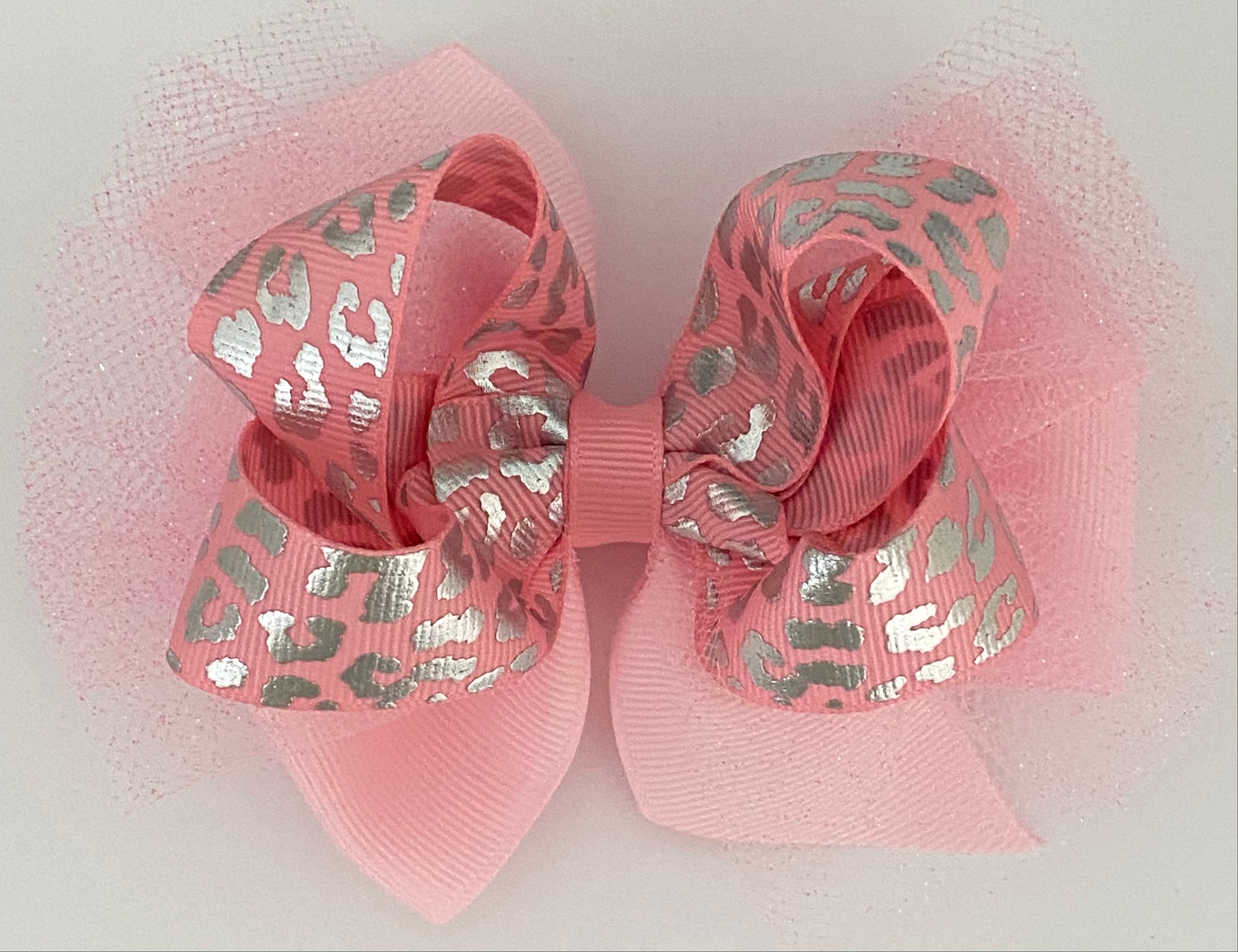 Pink and Silver Leopard Hair Bow Pink With Silver Foil Leopard Print ...