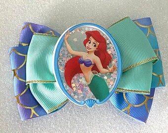 Gorgeous, Shimmery Ariel Hair Bow Little Mermaid Bow Purple Mermaid Scale Bow Glittery Ariel Shaker in Center