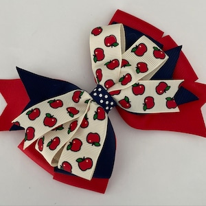 Back to School Bow c Hair Bow Johnny Appleseed Hair Bow Black and Red Apple Bow School Bow School Uniform Bow Navy Apple Bow